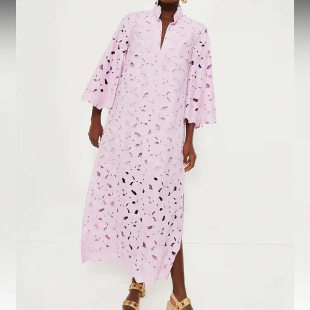 Tuckernuck Lilac Floral Lace Clarice Maxi Dress Eyelet Cotton 3/4 Sleeve M
